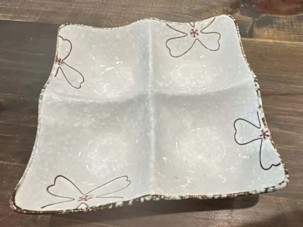 Ceramic White Speckled 4-Section Divided Dish with Floral Hand-Painted Accents